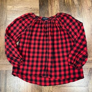 Ralph Lauren Red and Black Checkered Girls Flannel Cotton Shirt Blouse Size 10